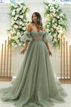 Tulle Corset, Sage Green Dress, Green Tulle, Formal Dresses With Sleeves, Corset Dress Prom, Wedding Dresses Corset, Prom Dress Inspiration, Pretty Prom Dresses, A Line Prom Dresses