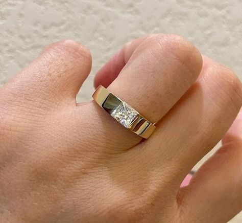 Square Diamond Engagement Ring, Princess Cut Solitaire Ring, Mens Engagement Rings Diamond, Box Wrapping, Gold Jewellry, Princess Cut Moissanite, Moissanite Band, Man Ring, Princess Cut Rings