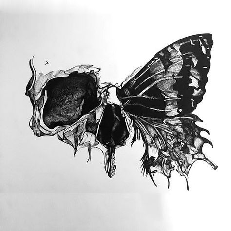 Half Skull Butterfly Tattoo Design Skull Butterfly Tattoo Design, Skull Butterfly Tattoo, Butterfly Tattoo Design, Skull Butterfly, Bauch Tattoos, Half Skull, Tattoo Schrift, Irezumi Tattoos, Butterfly Tattoo Designs