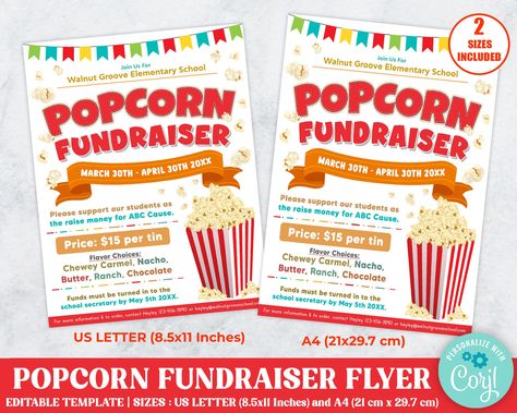 Popcorn Fundraiser, Food Drive Flyer, Chocolate School, Community Fundraiser, Diy Popcorn, Church Fundraisers, Fundraiser Event, School Pto, School Secretary