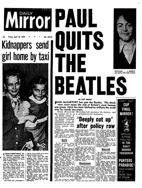 Beach Boy, John Lennon Beatles, Mia Farrow, Newspaper Headlines, Beatles John, Historical Newspaper, Old Newspaper, 50 Years Ago, Abbey Road