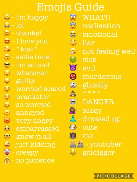 My emoji guide What Do Emojis Mean, Emojis And Their Meanings, Emoji Guide, Emoji Sayings, Emojis Meanings, Emoji Meanings, Different Emojis, Emoji Defined, Kiss Emoji