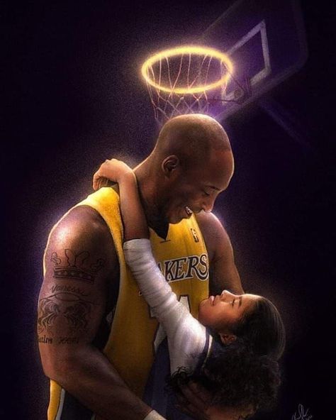 Artists around the world immortalize Kobe and Gianna Bryant R.I.P. Kobe and Gianna Gianna embraces her father, Kobe, as they share a moment of laughter under a basketball hoop in disguise of a halo. (Credit: inspiracoes_de_vida/Instagram) Personal Background, Kobe Bryant Lakers, Gigi Bryant, Kobe Bryant Daughters, Kobe Bryant Michael Jordan, Nba Artwork, Kobe Bryant Quotes, Kobe Bryant Poster, Kobe 8