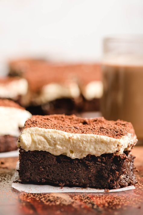 Tiramisu Brownies Recipe, Tiramisu Flavors, Brownie Tiramisu, Espresso Mascarpone, Unhealthy Desserts, Tiramisu Brownies, Tiramisu Dessert, 2024 Inspiration, Buttery Shortbread Cookies