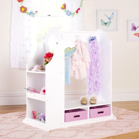 Toddler Playroom Organization, Kids Armoire, Dress Up Storage, Two Mirrors, Toddler Playroom, Kids Closet Organization, Play Furniture, Playroom Organization, Kids Dress Up