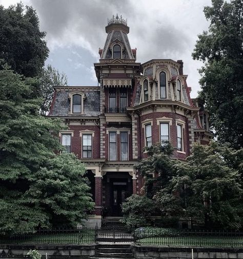 Alexandra May on Instagram: "Second empire mansion est. 1878 • • • • • • Credit: @godzilla1950 • • • • • • • #victorianera #victorianarchitecture #victorianhouse #victorianrenovation #newenglandliving #victorianstyle #victorianhome #victorianhouses #gothichome #gothicarchitecture #gothicrevival #spooky #spookyseason #oldhouselove #oldhomes #architecture #historichomes #mansardmonday #mansard #oldhousecharm #prettycities #abandonedplaces #abandonedhouse #georgianarchitecture #hauntedmansion #old Goth Mansion, Second Empire House, Empire Architecture, Move In Day, Victorian Renovation, Dog Instagram, Old Victorian Homes, Mansion Exterior, Custom Shutters