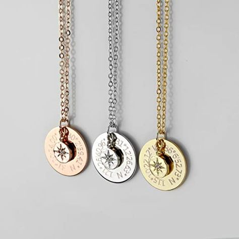 Amazon.com: Custom Coordinates Necklace Personalized Graduation Gift North Star Pendant Necklace Compass Necklace Latitude Longitude - LCN-DC: Handmade Latitude Longitude Jewelry, Coordinates Necklace, North Star Pendant, Gifts Amazon, North Star Necklace, Distance Relationship Gifts, Wanderlust Jewelry, Long Distance Relationship Gifts, Graduation Jewelry