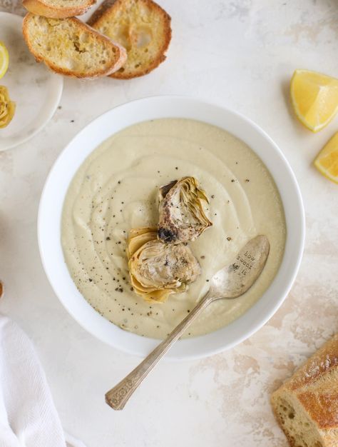 This creamy artichoke soup is full of artichoke hearts, cream and crème fraiche. It's rich and hearty but also light in flavor - perfect for late winter. I howsweeteats.com #artichoke #soup Artichoke Soup, Grilled Artichoke, Artichoke Recipes, Soup And Stew, Low Carb Paleo, Artichoke Hearts, Creamy Soup, Bowl Of Soup, Minestrone