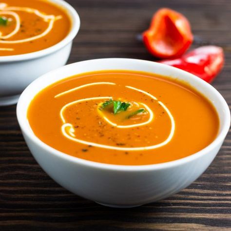 Roasted Pepper Soup, Bell Pepper Soup, Roasted Red Pepper Soup, Red Pepper Soup, Pureed Soup, Pepper Soup, Keto Soup, Diet Breakfast Recipes, Low Carb Soup