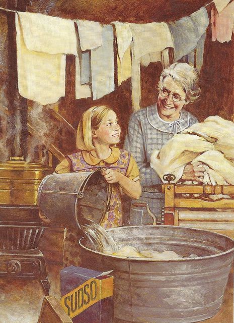 laundry day....this is the way my mom did our laundry....boiling water to rinse clothes, scrub boards to get out the stains.  Tough work. Laundry Art, Boiled Water, Vintage Laundry, Laundry Day, Norman Rockwell, Vintage Pictures, Clothes Line, Old Man, Vintage Cards