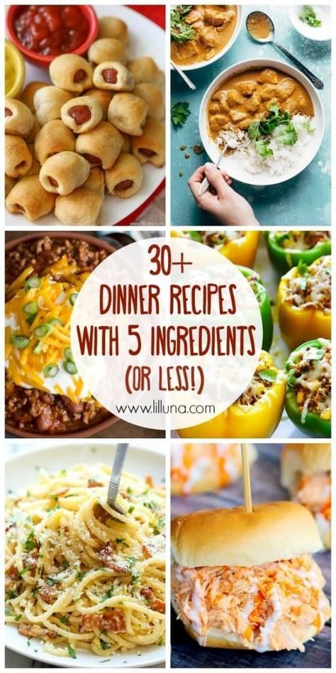 30+ 5 Ingredient (or less!) Dinner Recipes 5 Ingredients Or Less, 5 Ingredient Dinners, Fast Dinner Recipes, 5 Ingredient Recipes, Fast Dinners, Cheap Dinners, Be Simple, Idee Pasto Sano, 5 Ingredient