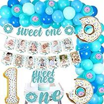 Donut Birthday Party Decorations, Donut Party Supplies, Blue Balloon Garland, Donut Photos, Donut Decorations, Donut Birthday Parties, One Banner, Cake Banner Topper, Donut Party