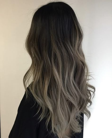 Korean Balayage, Hair Color Ideas Dark Roots, Pastel Balayage, Black Hair Dyed Brown, Grey Balayage, Hair Dye Videos, Rambut Brunette, Black Hair Balayage, Hair Color Underneath