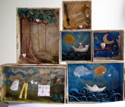 Matchbox Crafts, Aktiviti Kanak-kanak, Matchbox Art, Shadow Box Art, Assemblage Art, Shadow Boxes, Elementary Art, Teaching Art, Art Activities