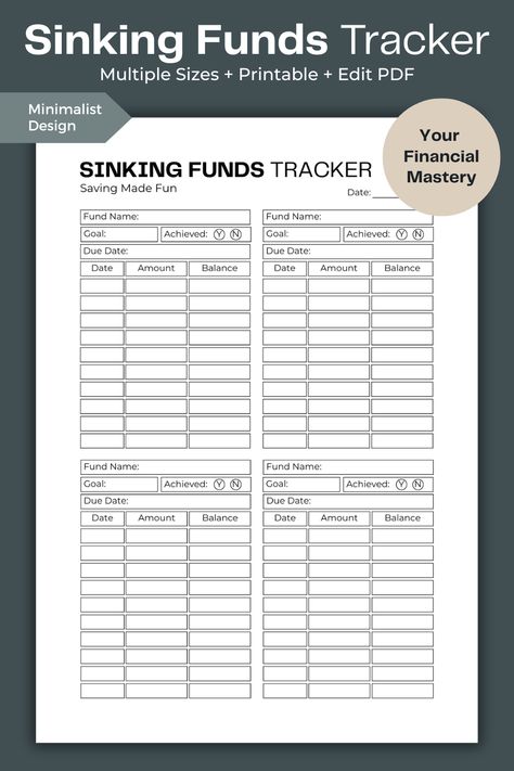 Take control of your financial goals with our Sinking Funds Tracker, the ultimate tool for managing and tracking your sinking funds. Whether you call it a savings tracker, sinking funds planner, or financial goals organizer, this resource helps you allocate funds for specific purposes like vacations, emergencies, or major purchases. Stay on track, build financial security, and achieve your goals. Say goodbye to financial stress and hello to a well-funded future. Sinking Funds Tracker, Envelope Challenge, Vacation Fund, Saving Strategies, Saving Hacks, Financial Plan, Budget Ideas, Financial Security, Money Management Advice