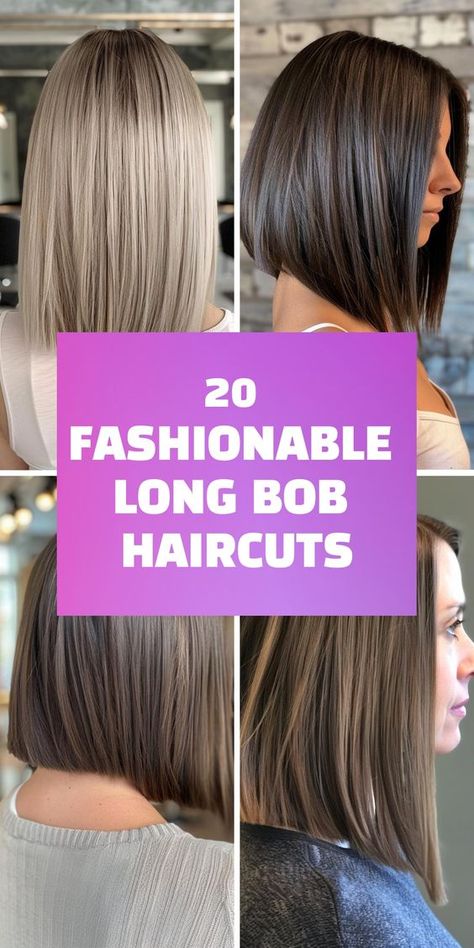 Discover 20 stunning long bob haircuts that combine style and convenience. Long bob haircuts are ideal for anyone looking for a chic, modern look that's easy to maintain. From straight and sleek to wavy and textured, these 20 variations offer something for everyone. Get inspired by these beautiful long bob haircuts for your next salon visit. Medium Bob Dark Hair, Texturized Long Bob, Long Bob Hairstyles Thick Hair, Straight Bob Haircut Shoulder Length, Long Hair To Bob Transformation, Long Reverse Bob Haircut, Long Bob Cuts For Women, Long In Front Short In Back Hair Bob, Straight Long Bob Haircut