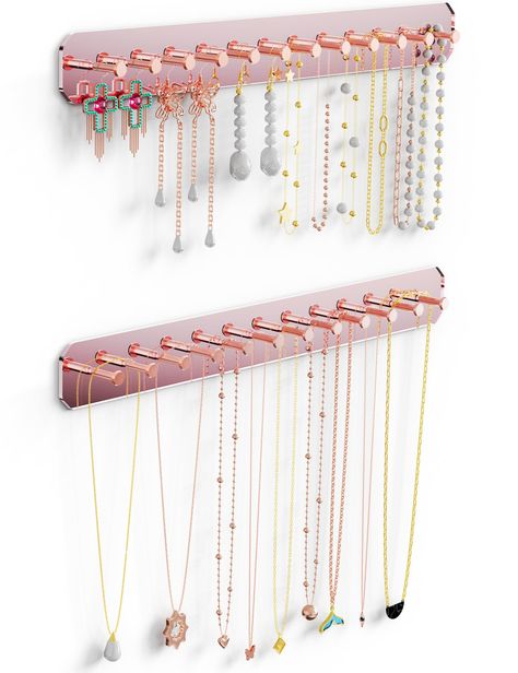 PRICES MAY VARY. Modern Wall-Mounted Jewelry Rack - Introducing our sleek, acrylic mirror-finish jewelry rack that's not just practical but also adds a stylish flair to your space. Opt for our rose gold acrylic panels for storage that's as elegant as it is functional. High-Quality Material & Secure Mounting - Made from premium mirrored acrylic, equipped with sturdy carbon steel screws to ensure that your jewelry and accessories are securely mounted and won’t fall off. Each rack features 12 holes Kids Jewelry Storage, Bathroom Jewelry Organization, Organize Jewelry Ideas, Jewelry Organization Wall, Ways To Store Jewelry, Jewelry Organization Ideas, Wall Jewelry Organizer, Headband Storage, Closet Storage Accessories