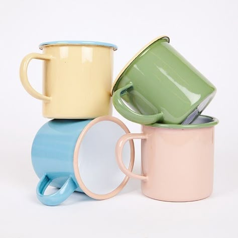 Camper Mugs, Pastel Accessories, Camping Mugs, Pastel Home Decor, Pastel House, Metal Cups, Pastel Decor, Camping Mug, Pink Enamel