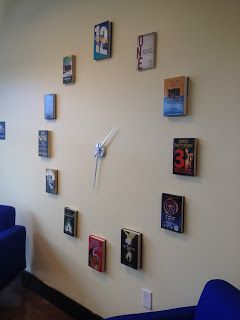 Book Clock Diy, Book Page Accent Wall, Book Pages On Wall Bedroom, Room With Book Pages On Wall, Timezone Clocks Display, Wall Clock Made Of Books, Clock Project, Upcycled Books, Book Rest