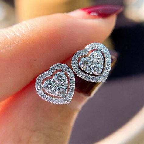 White Sapphire Earrings, Moissanite Earrings, Heart Stud Earrings, Zirconia Earrings, Diamond Stud Earrings, Watches Women Fashion, Sapphire Earrings, Heart Studs, Diamond Stud