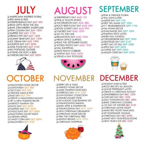 Family Activities By Month, Themes For Each Month Of The Year, Fun Monthly Challenge, July Goals List, May Monthly Challenge, Things To Add To Your Calendar, Things To Plan Each Month, Seasonal Bucket List Ideas, August Goals List