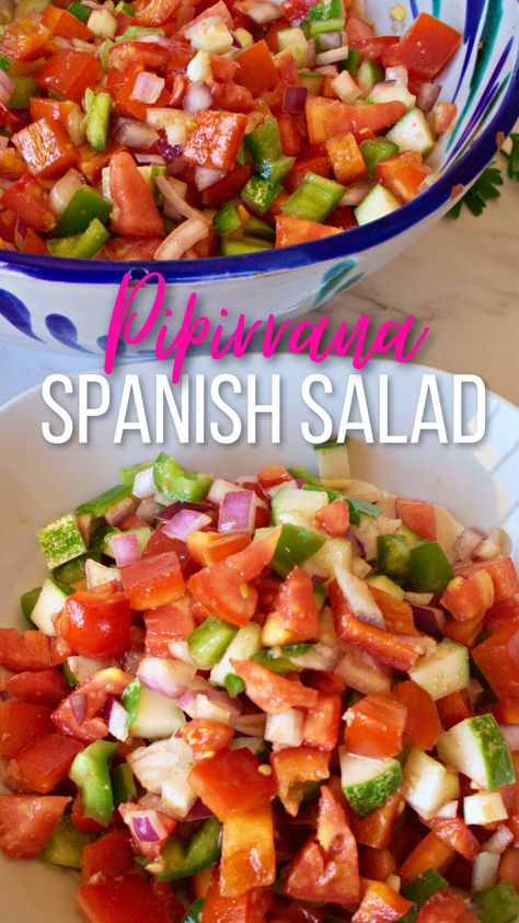 Salads With Peppers, Spanish Cucumber Salad, Keto Spanish Food, Peppers Salad Recipes, Salads From Spain, Spanish Salad Dressing, Spanish Tomato Salad, Spanish Salads Traditional, Spanish Salad Recipes