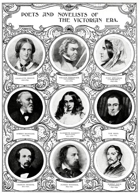 . Victorian Prints, Victorian Literature, Victorian History, William Makepeace Thackeray, Lord Tennyson, Elizabeth Barrett Browning, Alfred Lord Tennyson, Robert Browning, Victorian Books