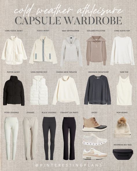 Athleisure Capsule Wardrobe - Pinteresting Plans Scotland Capsule Wardrobe Fall, Outdoor Capsule Wardrobe, Ski Capsule Wardrobe, Camping Capsule Wardrobe, Professional Athleisure Outfits, Classy Athleisure Outfits, Gym Capsule Wardrobe, Jacket Capsule Wardrobe, Neutral Wardrobe Outfits