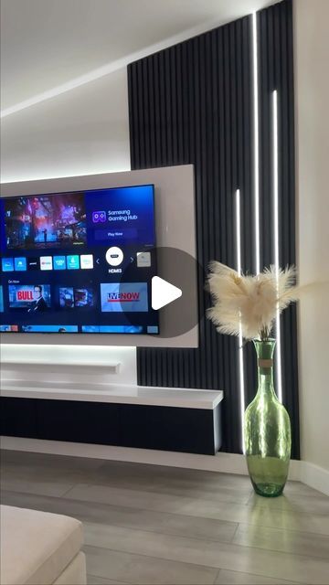 Dekowood | Wood Slats | TV Walls on Instagram: "Media Center" Tv Living Room Ideas, Tv Feature Wall, Tv Center, Tv Walls, Tv Unit Decor, Wall Tv Unit Design, Wood Slat Wall, Living Room Tv Unit Designs, Living Room Tv Unit