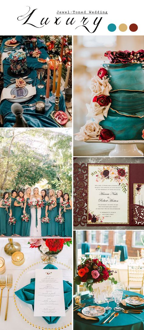 Teal Gold Ruby Red Dark Red And Teal Wedding, Burgundy Teal And Gold Wedding, Red And Teal Wedding, Teal And Red Wedding, Turquoise And Red Wedding, Turquoise And Red Wedding Theme, Teal Burgundy Gold Wedding, Dark Teal Red And Wine Wedding Decor, Teal And Red Rustic Wedding