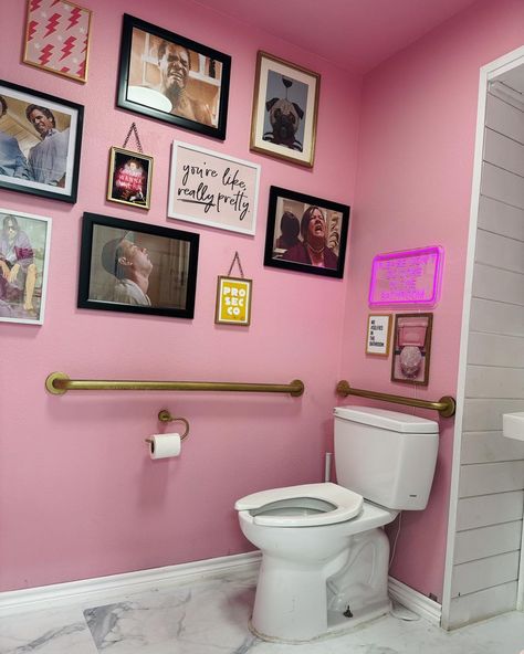 Feel free to use our bathroom too! It’s decorated as maximalist and fastastic as the rest of the store is! #thepinkpug #midlandtx #midlandfoodies #midlandtxboutique #midlandshopping Wc Colour Ideas, Dated Bathroom Decor Ideas, Maximalist Bathroom Rental, Toilet Only Bathroom Ideas, Small Bathroom Maximalist, Bathroom Ideas Maximalist, Pink Maximalist Bathroom, Funky Small Bathroom Ideas, Fun Bathroom Ideas Creative