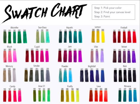 Pulp Riot Swatch Chart Hair Color Swatches, Pulp Riot Hair Color, Vivid Hair Color, Pulp Riot Hair, Hair Color Formulas, Hair Color Chart, Pulp Riot, Different Hair, Creative Colour