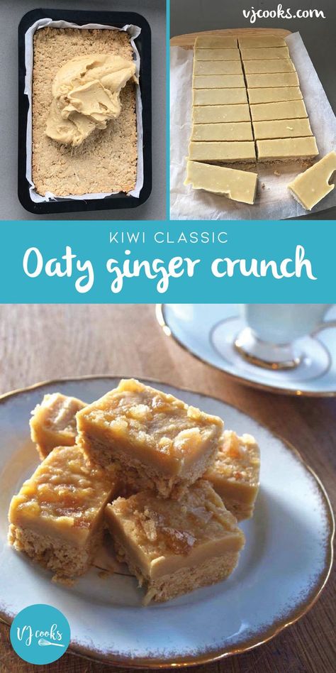 Oats ginger crunch by VJ cooks #gingercrunch #gingerslice #vjcooks Ginger Crunch, Crunch Recipe, Slice Recipe, Tray Bake Recipes, Slices Recipes, Biscuit Cake, Ginger Recipes, Biscuit Recipe, Easy Cake