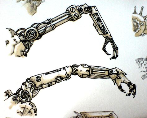 thumbnail mechanical arms by petera on DeviantArt Steampunk Arm, Steampunk Character, Robot Design Sketch, Steampunk Robot, Arm Drawing, Mechanical Arm, Arm Art, Arte Cyberpunk, Art Tools Drawing