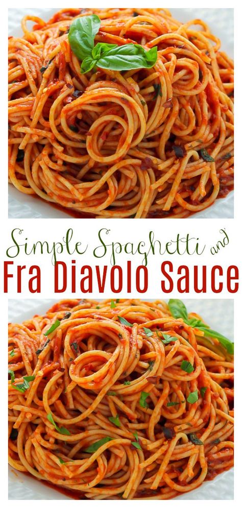 Diavolo Pasta Recipes, Spicy Spaghetti Recipes, Pasta Diavolo, Spicy Italian Pasta, Diavolo Pasta, Simple Spaghetti Sauce, Simple Spaghetti Recipe, Twice Baked Spaghetti, Easy Spaghetti Recipes