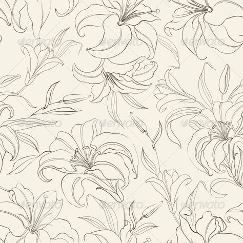 Seamless Pattern with Blooming Lilies - Patterns Decorative Biblical Calligraphy, Modern Textiles Patterns, Sepia Background, Fabric Paint Diy, Repeated Pattern, Lace Inspiration, Chintz Fabric, Lily Pattern, Peony Wallpaper