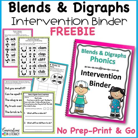 With these FREE Blends and Digraphs phonics activities, kindergarten, first grade and second grade students will be learning to decoding and blend sounds together in now time! Aligned with science of reading and a big help for struggling students and those with dyslexia. Great for small group reading, interventions, special education, centers, and more! No Prep- Print & Use! Reading Intervention Second Grade, Blending Intervention, Phonics Activities Kindergarten, Reading Specialist Classroom, Reading Intervention Classroom, Special Education Centers, Blend Sounds, Decoding Activities, Decoding Multisyllabic Words