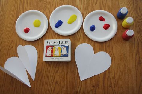 Mouse Paint Craft Preschool, Mouse Paint Craft, Mouse Paint Activities Preschool, Mouse Paint Activities, Folded Heart, Mouse Paint, Craft For Preschoolers, Heart Craft, Shingle Colors