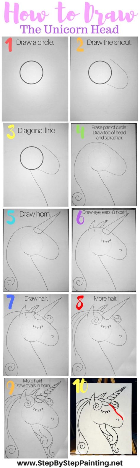 How To Paint A Unicorn - Step By Step Painting Unicorn Painting, Unicorn Drawing, Wolf Tattoo Design, Unicorn Head, Easy Drawings For Kids, Unicorn Kids, Canvas Painting Diy, Step By Step Painting, Beginner Painting