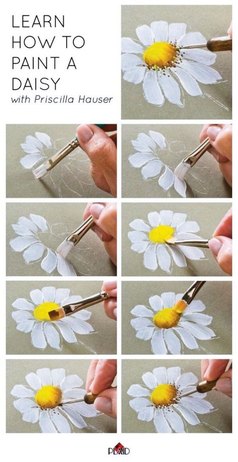 Paint A Daisy, Ako Kresliť, Easy Flower Painting, Seni 2d, Acrylic Painting Flowers, Seni Dan Kraf, Daisy Painting, Seni Cat Air, Simple Flower