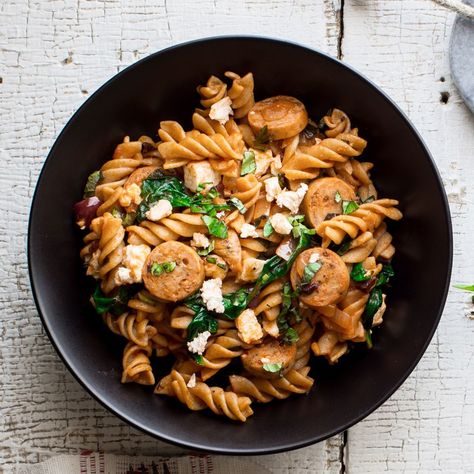 One-Pot Greek Pasta Recipe - EatingWell Senior Nutrition, Mediterranean Recipes Healthy, Mediterranean Diet Recipes Dinners, Sausage Spinach, Spinach Chicken, 500 Calorie, Mediterranean Pasta, Mediterranean Diet Meal Plan, Easy Mediterranean Diet Recipes