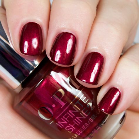 A vivacious chianti red. COLOR: Reds FINISH: Pearl Neutral Wedding Nails, Ballerina Style Nails, Opi Nail Colors, Toe Nail Color, Opi Infinite Shine, Red Nail Polish, Red Nail, Opi Nail Polish, Winter Nail Designs