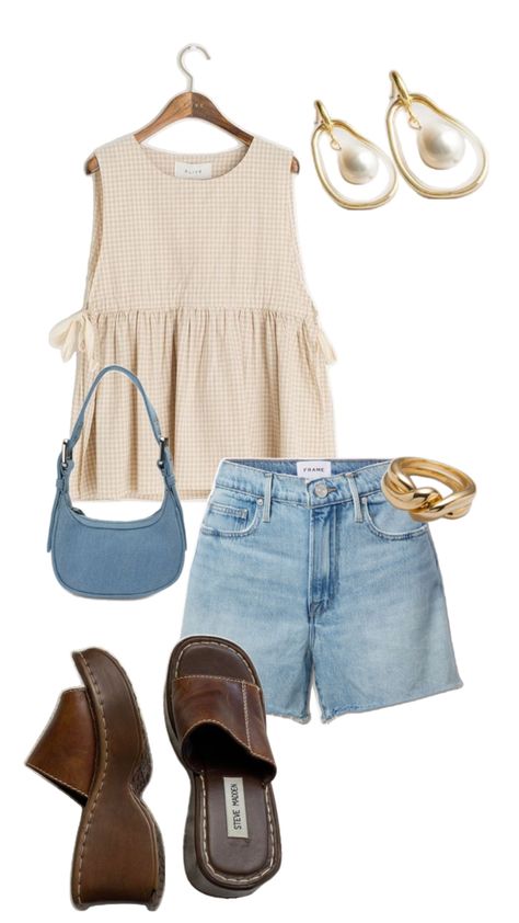 Summer Fits Elegant, Artistic Summer Outfits, Summer Ranch Outfits, Summer Market Outfit, Casual Cottagecore Outfits Summer, Paris April Outfit, Sandals Aesthetic Outfit, Farmhouse Outfits, Anthropologie Outfits Inspiration