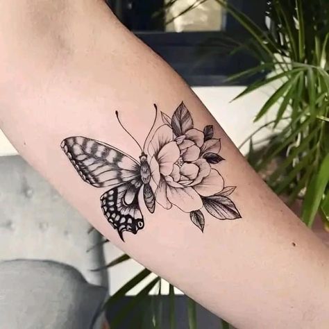 Butterfly With Flowers Tattoo, Simple Butterfly Tattoo, Carnation Tattoo, Butterfly Tattoos On Arm, Butterfly Tattoo On Shoulder, Butterfly Back Tattoo, About Butterfly, Butterfly Tattoos For Women, Skeleton Hand Tattoo