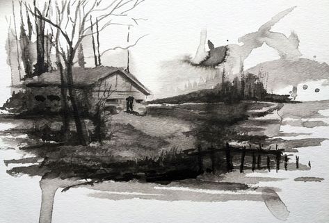 Creativity Exercise with Ink Wash Wash Drawing, Charcoal Water, Graphite Art, Ink Wash Painting, Nature Sketch, Creativity Exercises, Drawing Course, Tinta China, Architectural Sketch