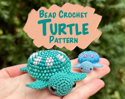 CauliCrochet - Etsy Bead Crochet Amigurumi, Free Turtle Crochet Pattern, Crochet Beading, Beaded Turtle, Turtle Amigurumi, Crochet Turtle Pattern, Turtle Keychain, Mini Turtles, Crochet Tutorial Pattern