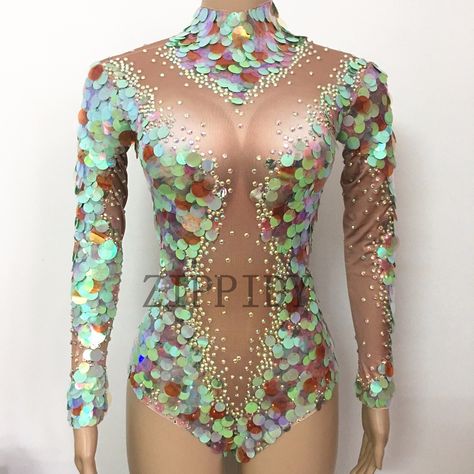 Cheap sequin bodysuit, Buy Quality stage performance directly from China costume stage Suppliers:  Mermaid Big Sequins Bodysuit Sexy Leggings Crystals Jumpsuit Party Costume Stage Performance Rhinestones Big Stretch Rompers