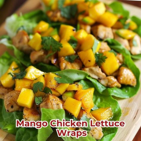 Recipes Time Mango Chicken, Lettuce Wrap, Chicken Lettuce Wraps, Refreshing Food, Chicken Wraps, Lettuce Wraps, Chicken Tenders, Meal Time, Lettuce