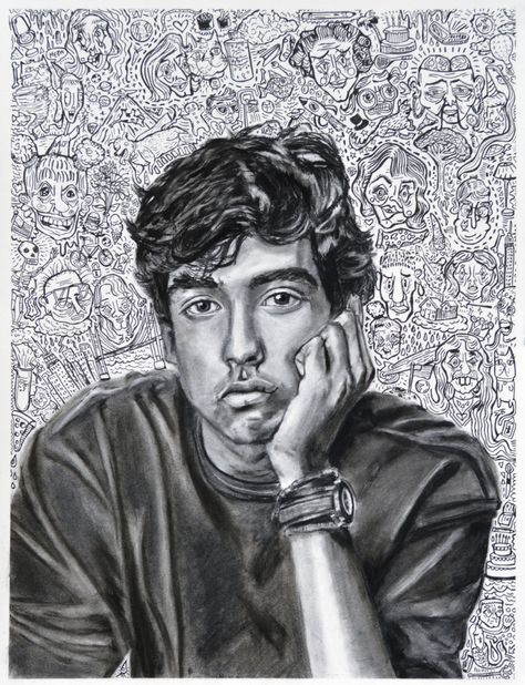 Bored Expression, Portrait Ideas Art, Charcoal And Ink, Whimsical Doodles, Simple Thoughts, Art Competition Ideas, Self Portrait Drawing, Portraiture Artist, Creative Self Portraits