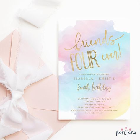 Aurora Invitation, Pastell Pink, Gold Header, Rainbow Party Invitations, Pastel Ombre, Love Website, 16th Birthday Invitations, Rainbow Clouds, 2nd Birthday Invitations